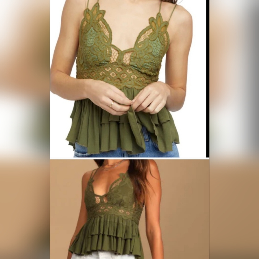 Free People Adella Cami             NWT. Sz M. 🫒 Olive.